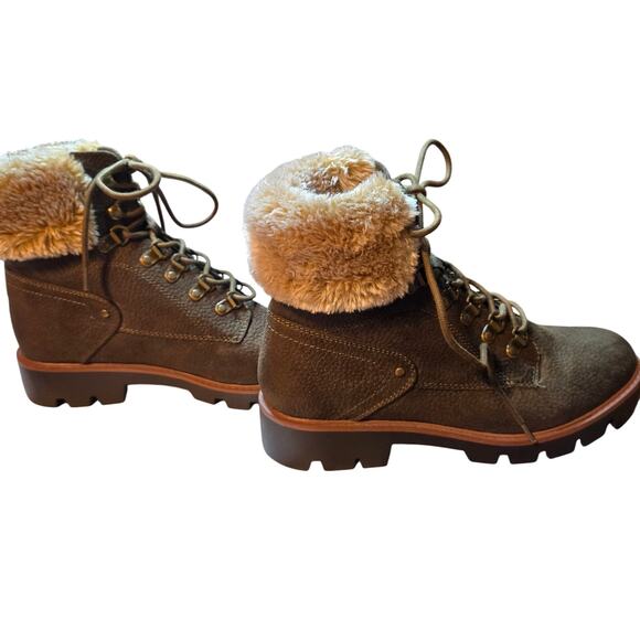 Cliffs 9 Brown Women's Faux Fur Insulated Water Resistant Combat Boots Shoes - Picture 3 of 6